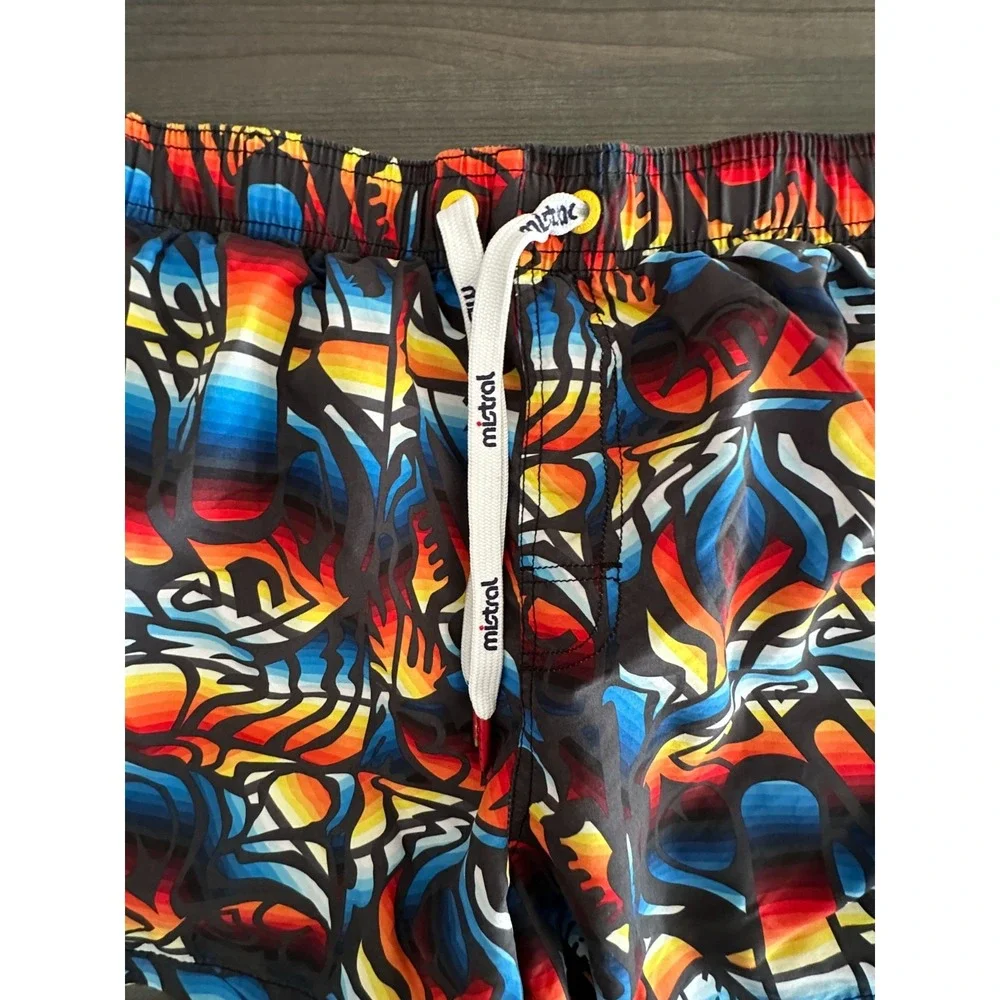 Mistral Mens‎ Swim Shorts Large Geometric Spellout Paddle Board Water Sports